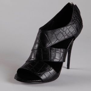 Elizabeth & James Black Leather Croc Latch Heels
